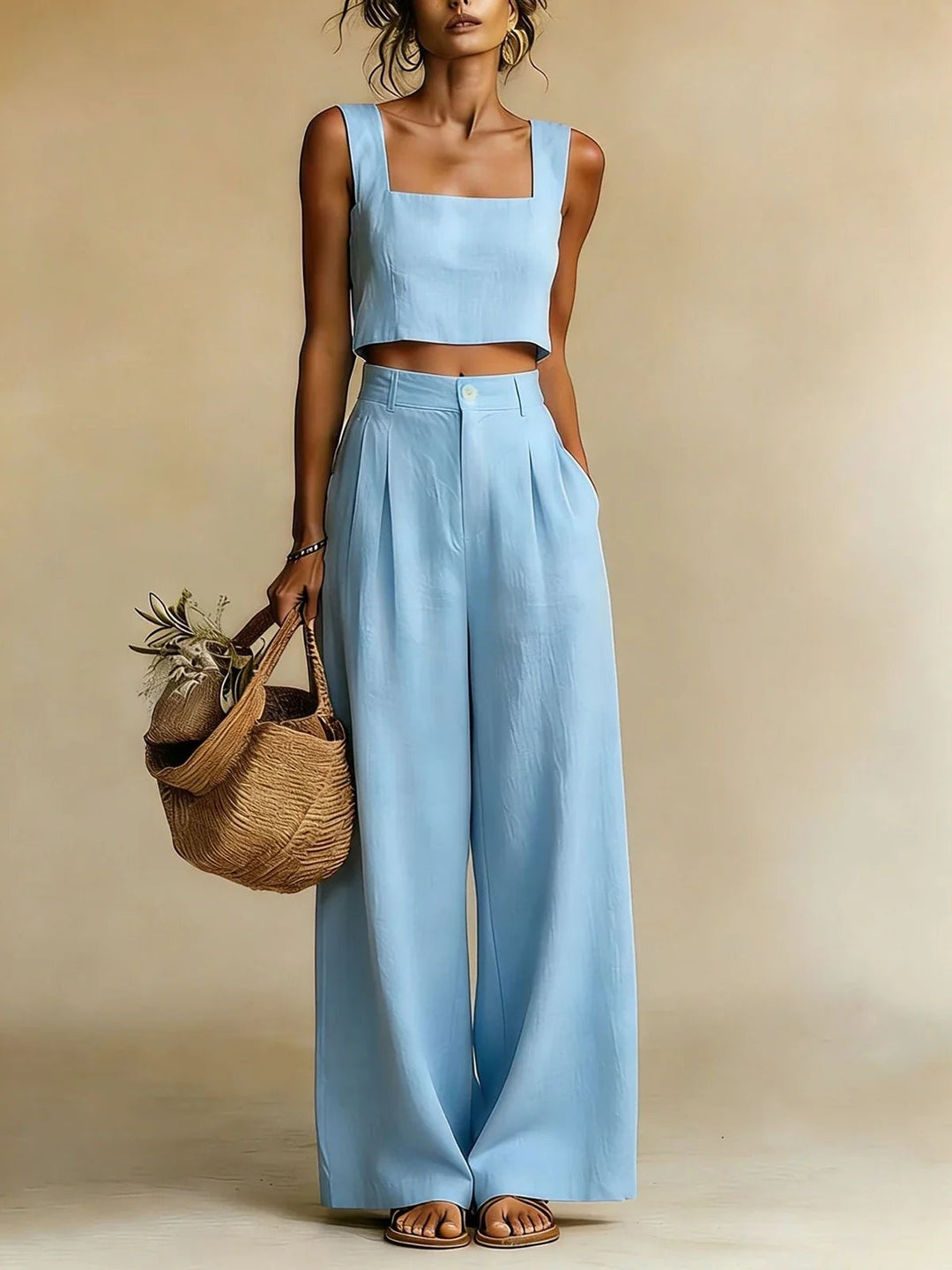 Lucie | Ensemble Pantalon Large Taille Haute Femme Crop Top