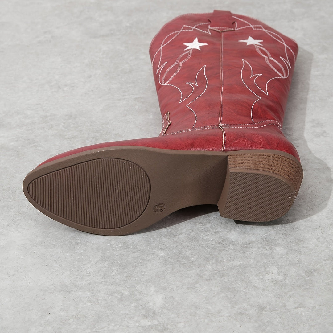Lucile | Bottes Western Femme Mi-Mollet Broderie Étoiles