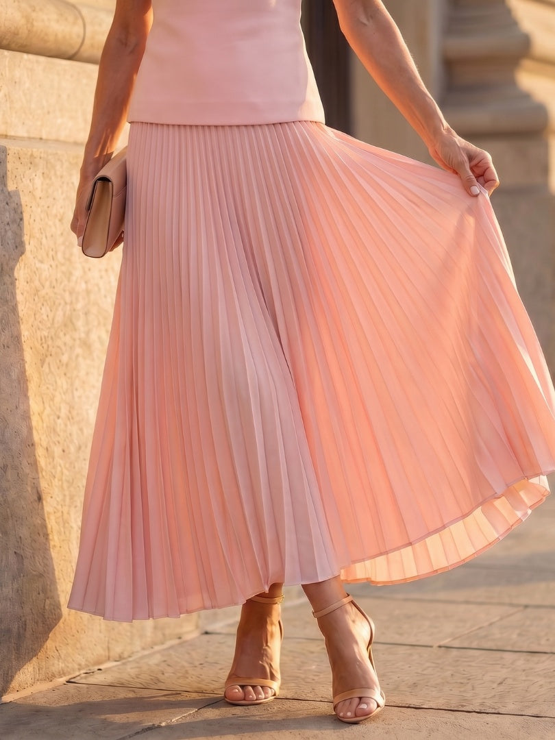 Lucile | Jupe Longue Plissée Femme Taille Haute Sans Manches