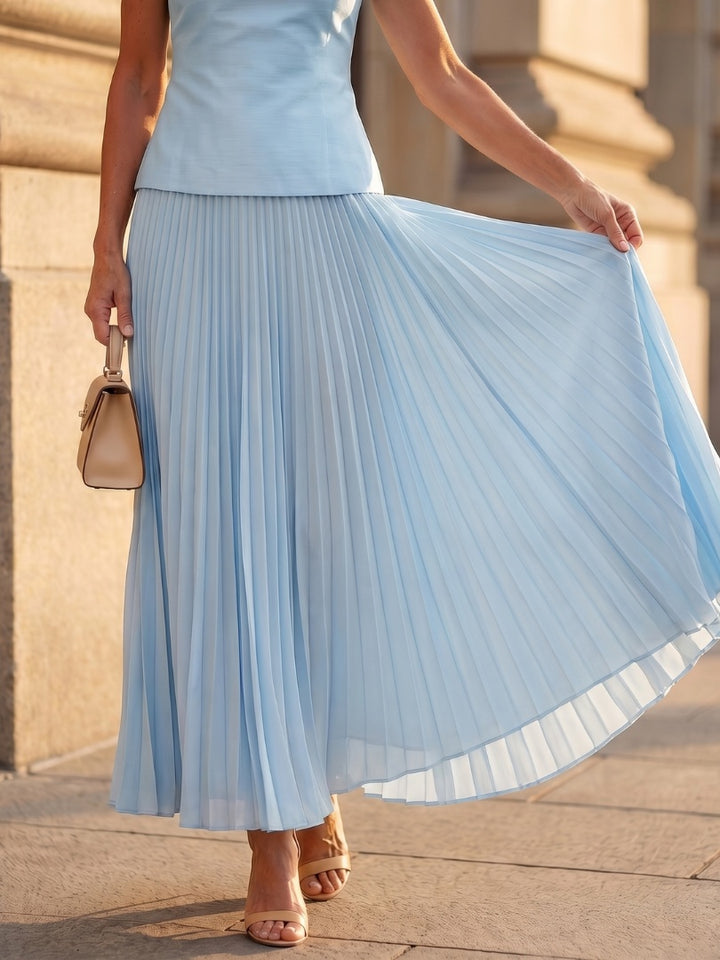 Lucile | Jupe Longue Plissée Femme Taille Haute Sans Manches