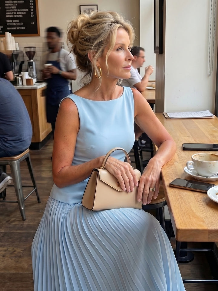 Lucile | Jupe Longue Plissée Femme Taille Haute Sans Manches