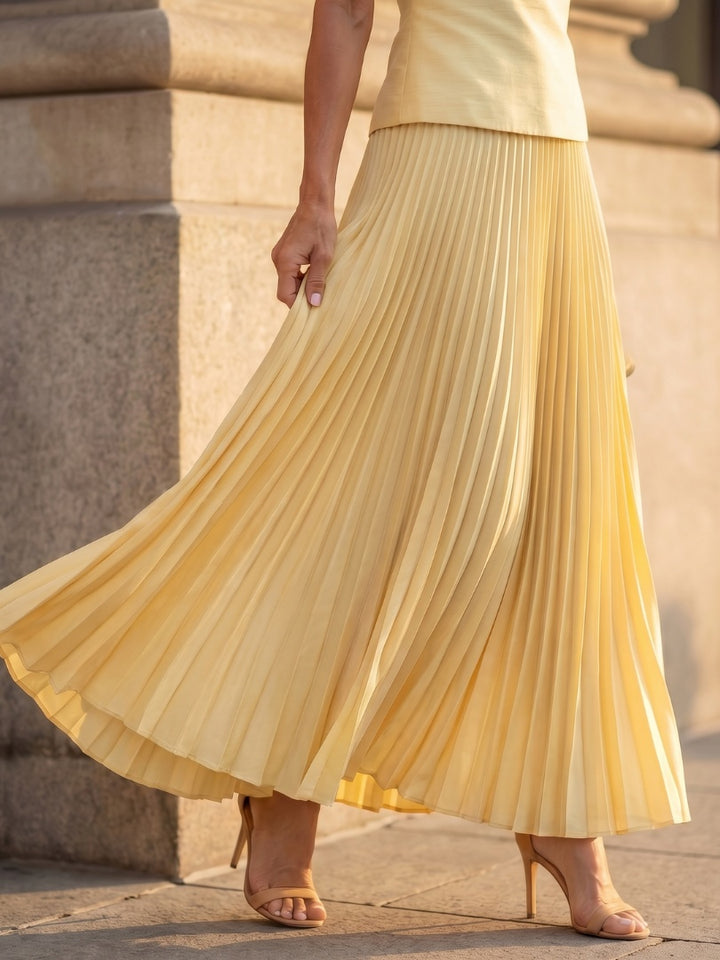 Lucile | Jupe Longue Plissée Femme Taille Haute Sans Manches