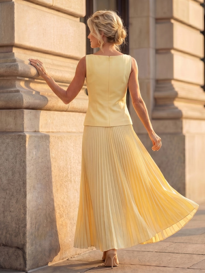 Lucile | Jupe Longue Plissée Femme Taille Haute Sans Manches