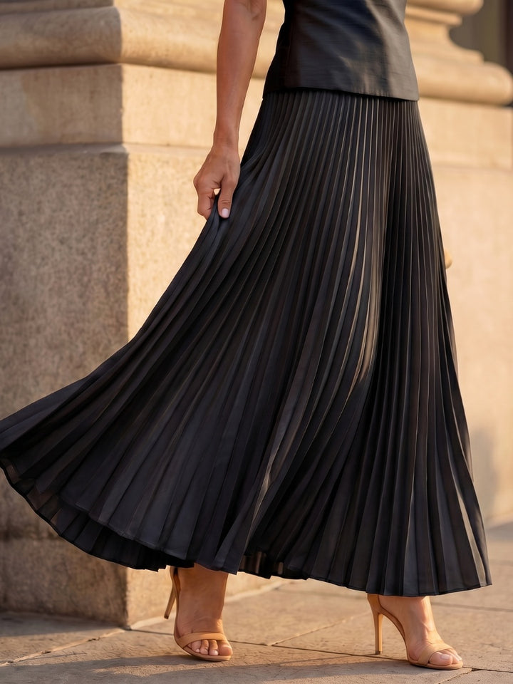 Lucile | Jupe Longue Plissée Femme Taille Haute Sans Manches