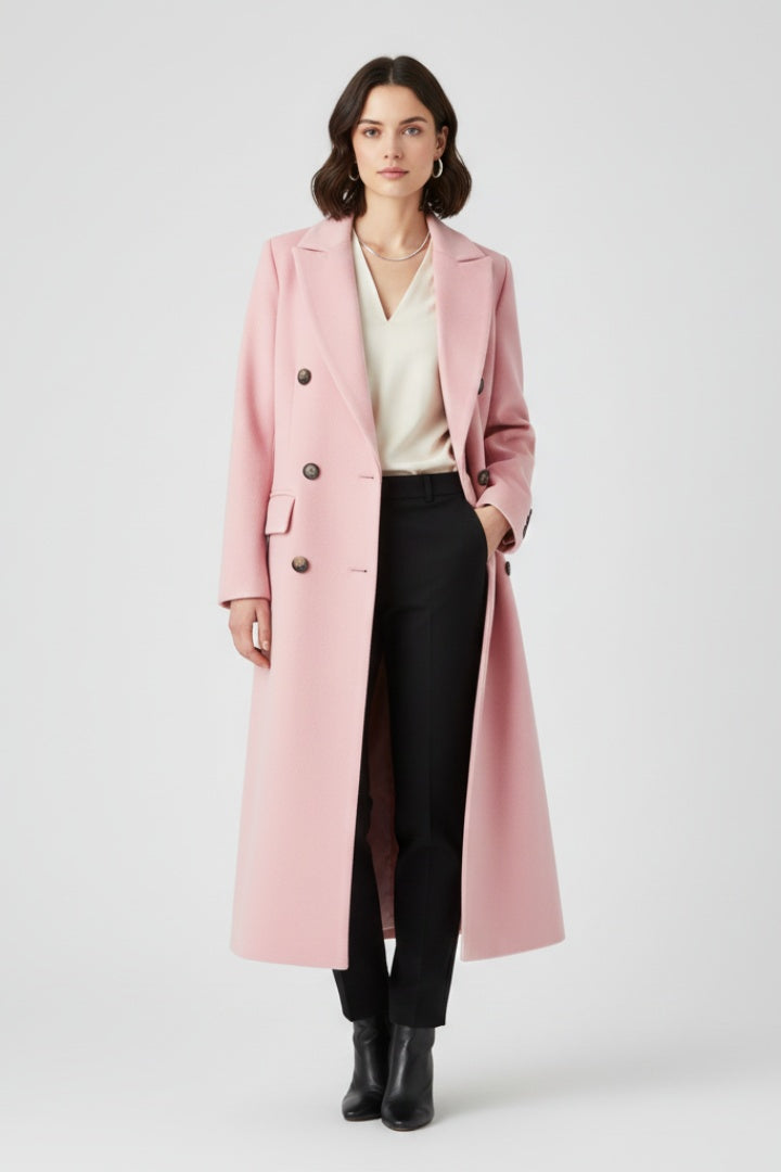 Lucile | Manteau Long Femme Laine Double Boutonnage Col Revers