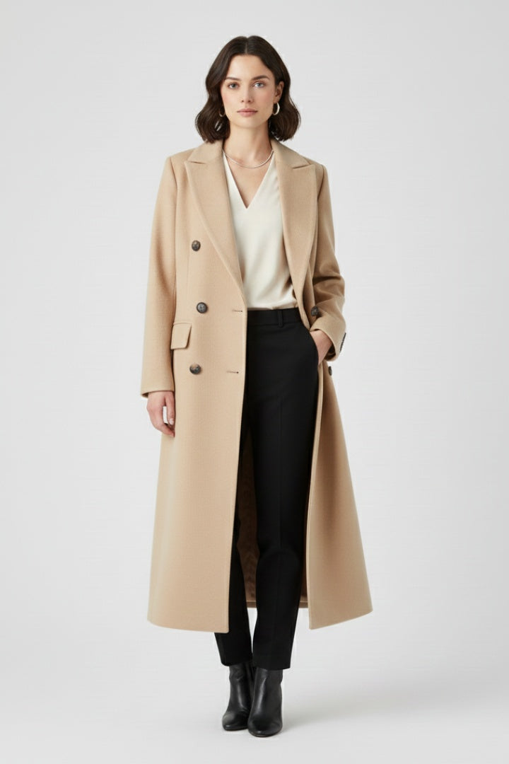 Lucile | Manteau Long Femme Laine Double Boutonnage Col Revers