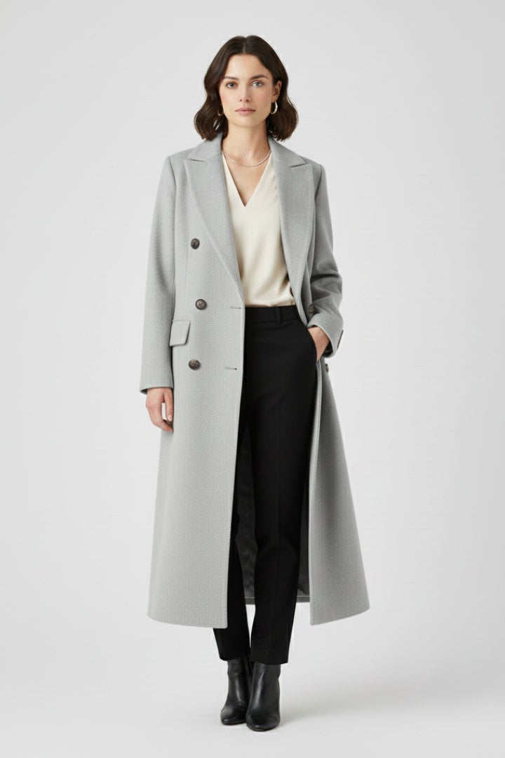 Lucile | Manteau Long Femme Laine Double Boutonnage Col Revers