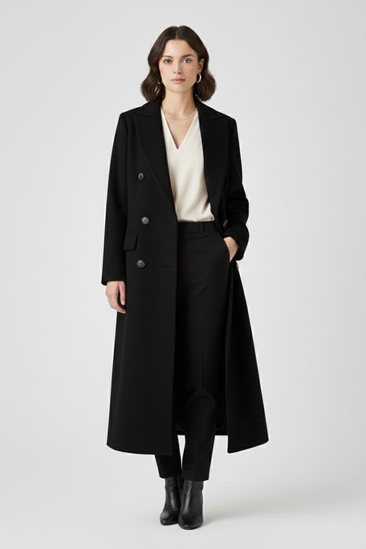 Lucile | Manteau Long Femme Laine Double Boutonnage Col Revers