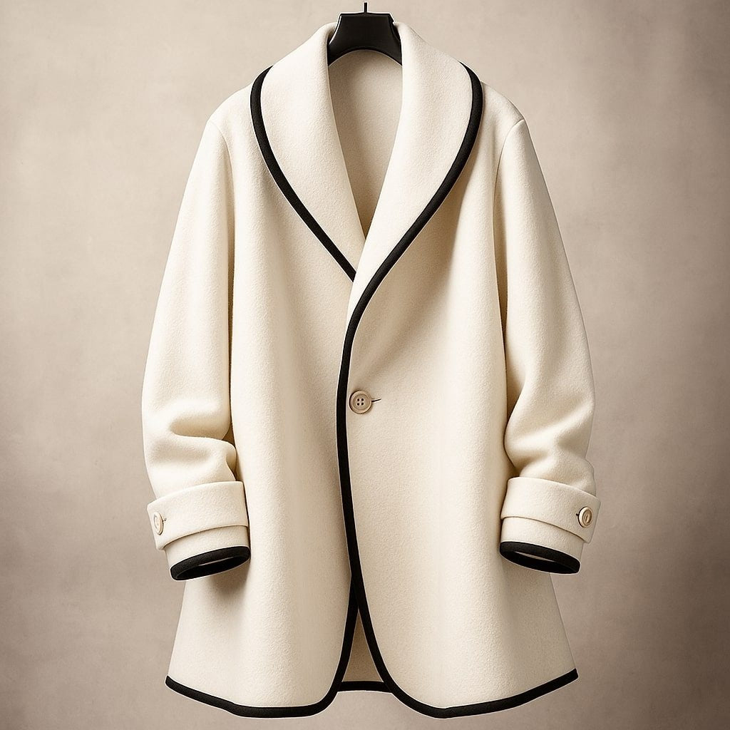 Lucile | Manteau Oversize en Laine Femme Col Châle Bords Contrastants