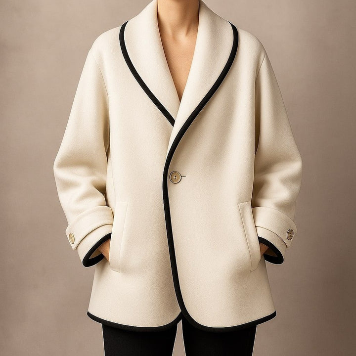 Lucile | Manteau Oversize en Laine Femme Col Châle Bords Contrastants