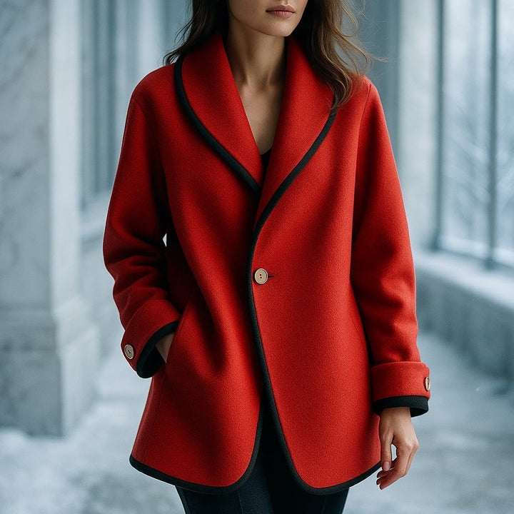 Lucile | Manteau Oversize en Laine Femme Col Châle Bords Contrastants