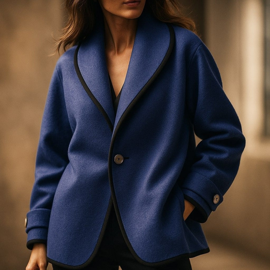 Lucile | Manteau Oversize en Laine Femme Col Châle Bords Contrastants