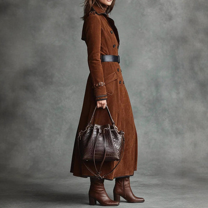 Lucile | Trench Long Femme en Daim Double Boutonnage