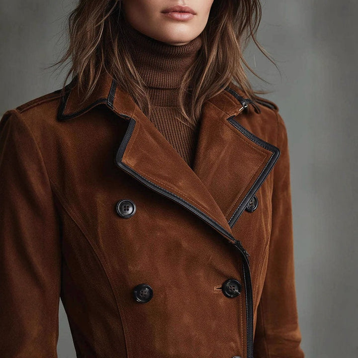 Lucile | Trench Long Femme en Daim Double Boutonnage