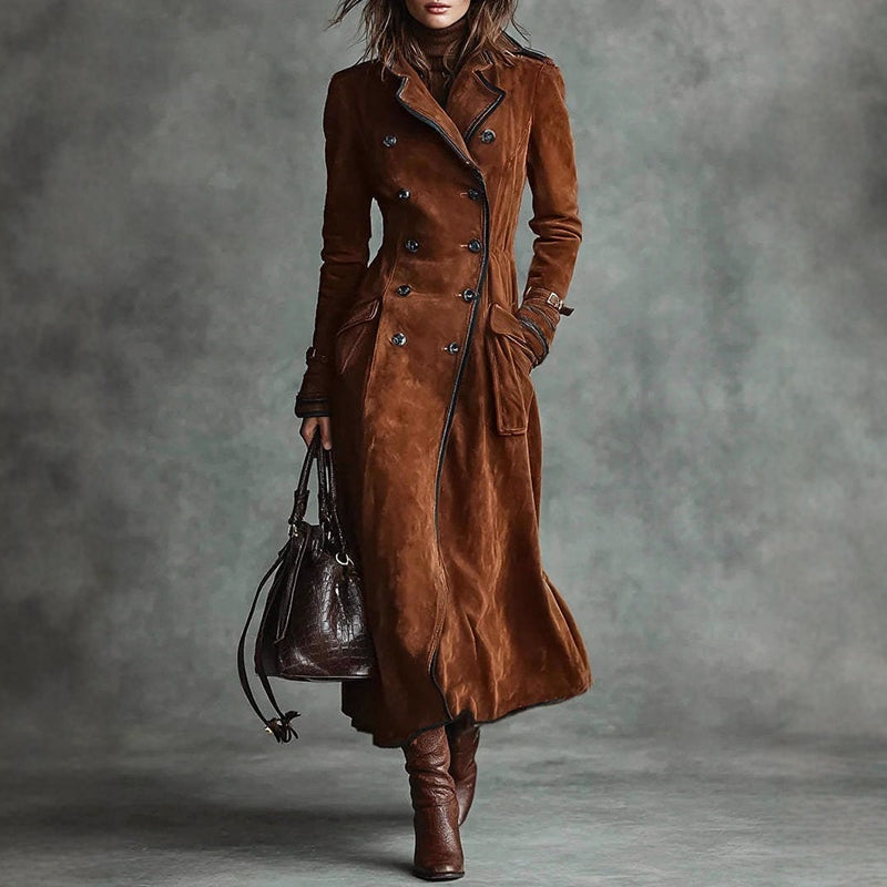 Lucile | Trench Long Femme en Daim Double Boutonnage
