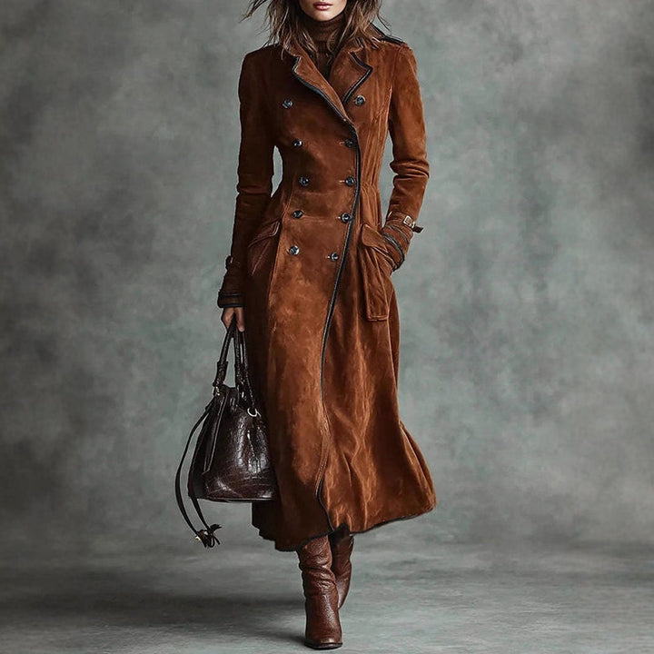 Lucile | Trench Long Femme en Daim Double Boutonnage