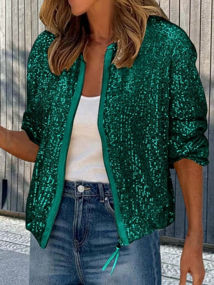 Lucile | Veste Paillette Femme Bomber Zippée