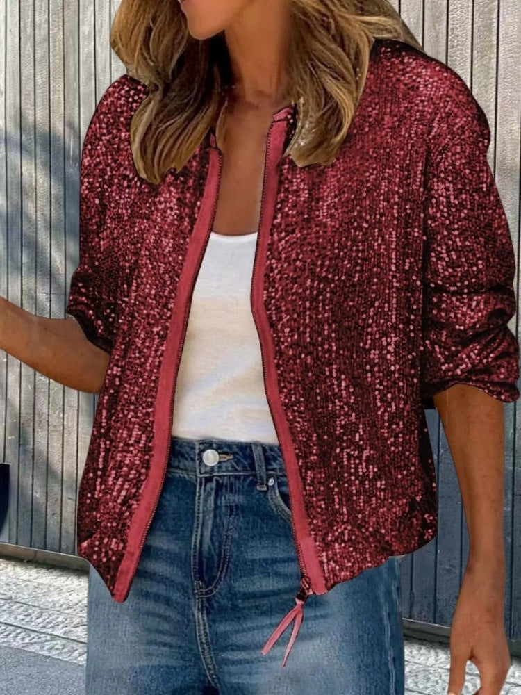 Lucile | Veste Paillette Femme Bomber Zippée