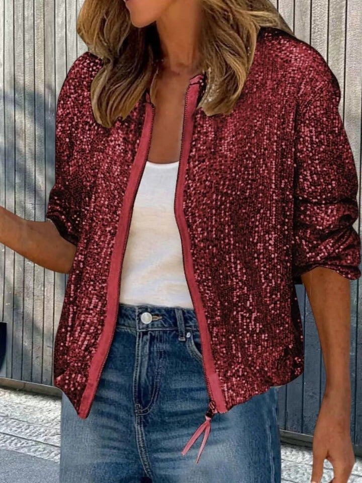 Lucile | Veste Paillette Femme Bomber Zippée