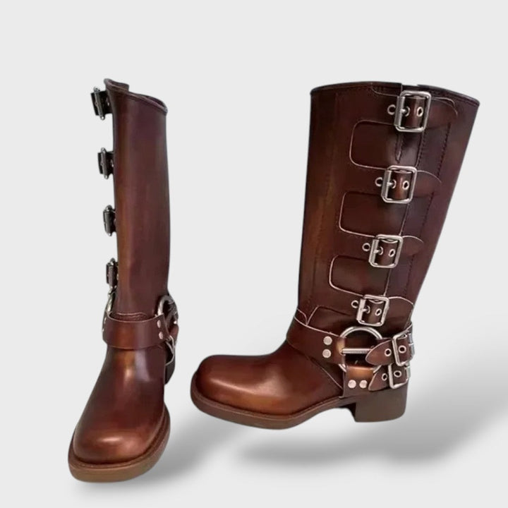 Madeleine | Bottes Cuir Femme Hautes Biker à Boucles
