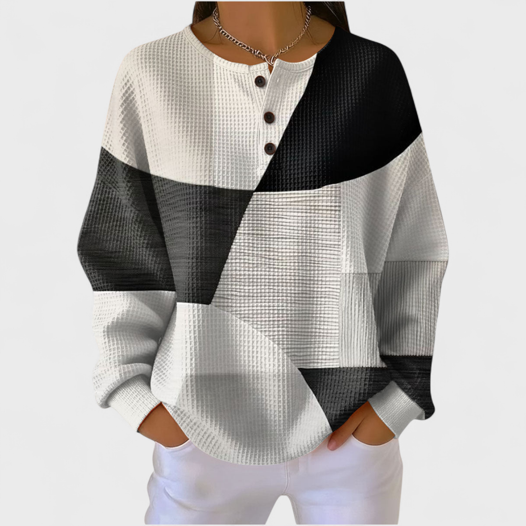 Madeleine | Sweat Femme Color Block Manches Longues Col Rond Boutons
