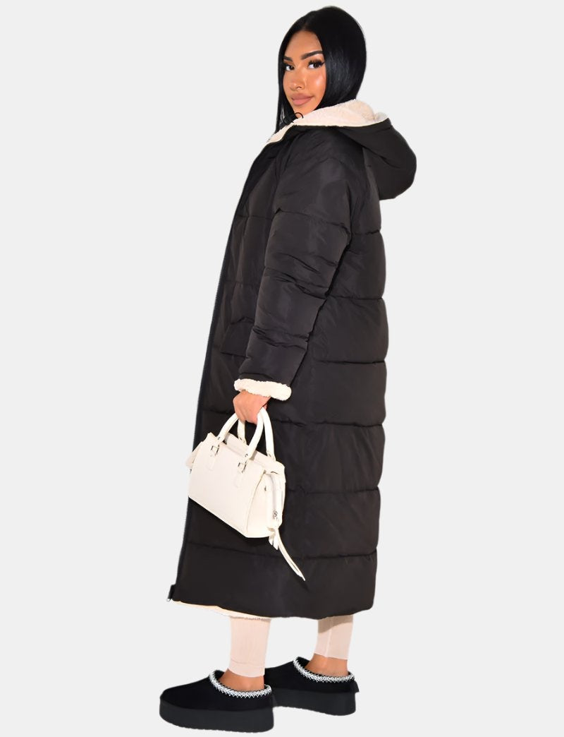 Maëlys | Doudoune Longue Femme à Capuche Doublure Sherpa