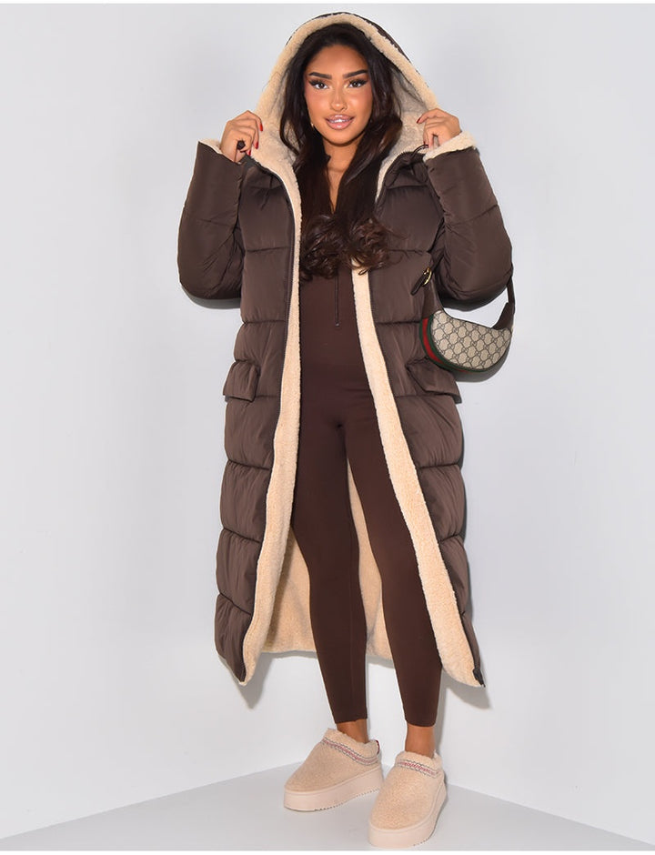 Maëlys | Doudoune Longue Femme à Capuche Doublure Sherpa