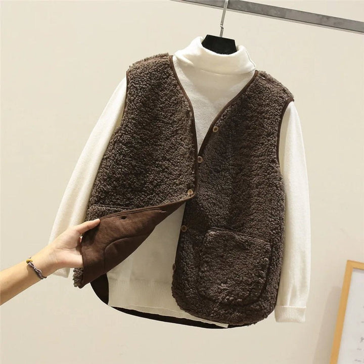 Maëlys | Gilet Polaire Sans Manche Femme Réversible Teddy Poche