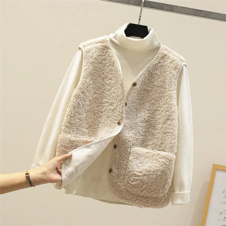 Maëlys | Gilet Polaire Sans Manche Femme Réversible Teddy Poche