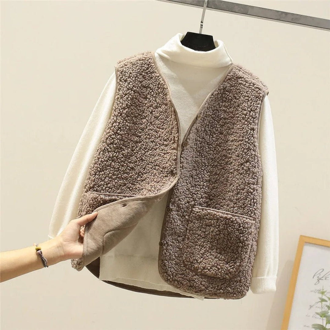 Maëlys | Gilet Polaire Sans Manche Femme Réversible Teddy Poche