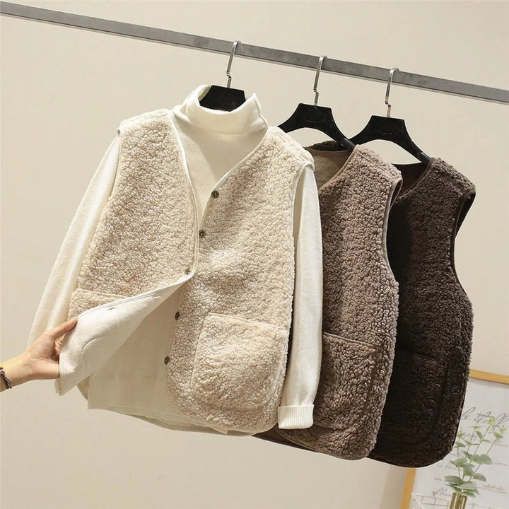 Maëlys | Gilet Polaire Sans Manche Femme Réversible Teddy Poche