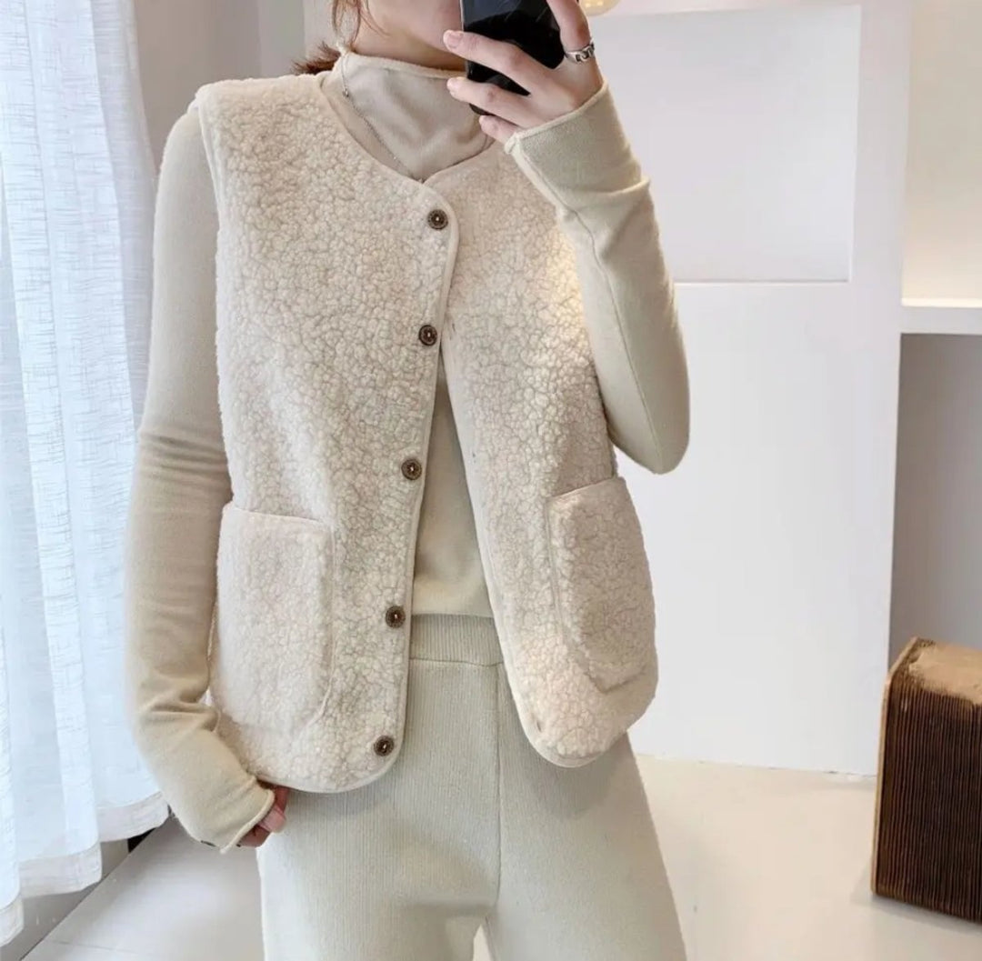 Maëlys | Gilet Polaire Sans Manche Femme Réversible Teddy Poche
