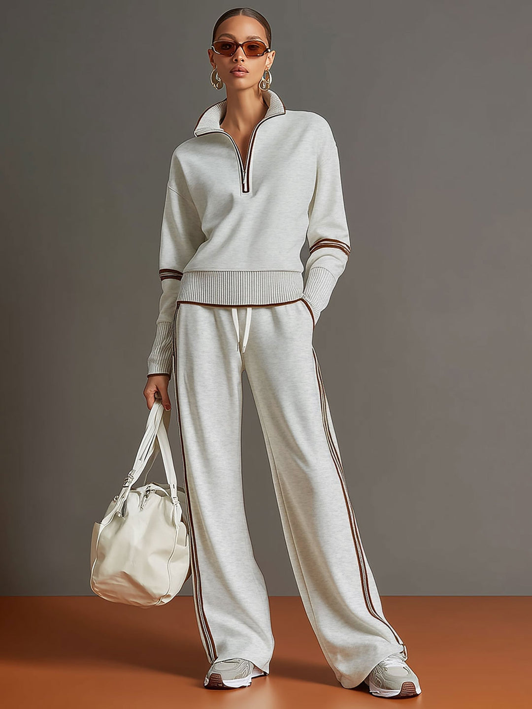 Maëva | Jogging Large Femme Sweat Zippé Ensemble Deux Pièces