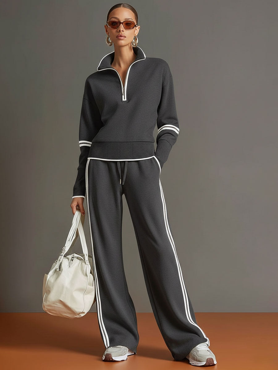 Maëva | Jogging Large Femme Sweat Zippé Ensemble Deux Pièces