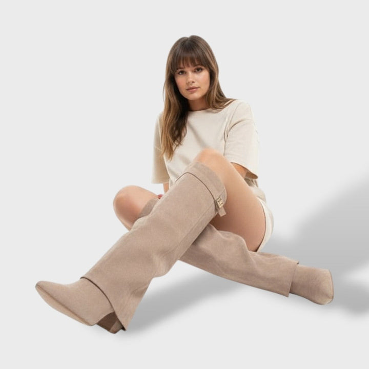 Manon | Bottes Hautes Femme Daim Talon Bloc