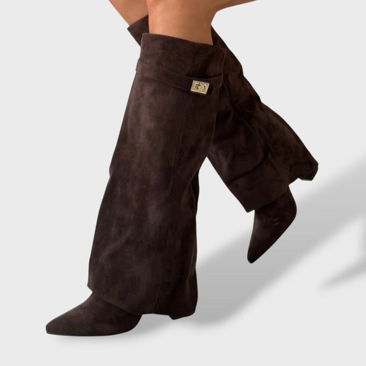 Manon | Bottes Hautes Femme Daim Talon Bloc