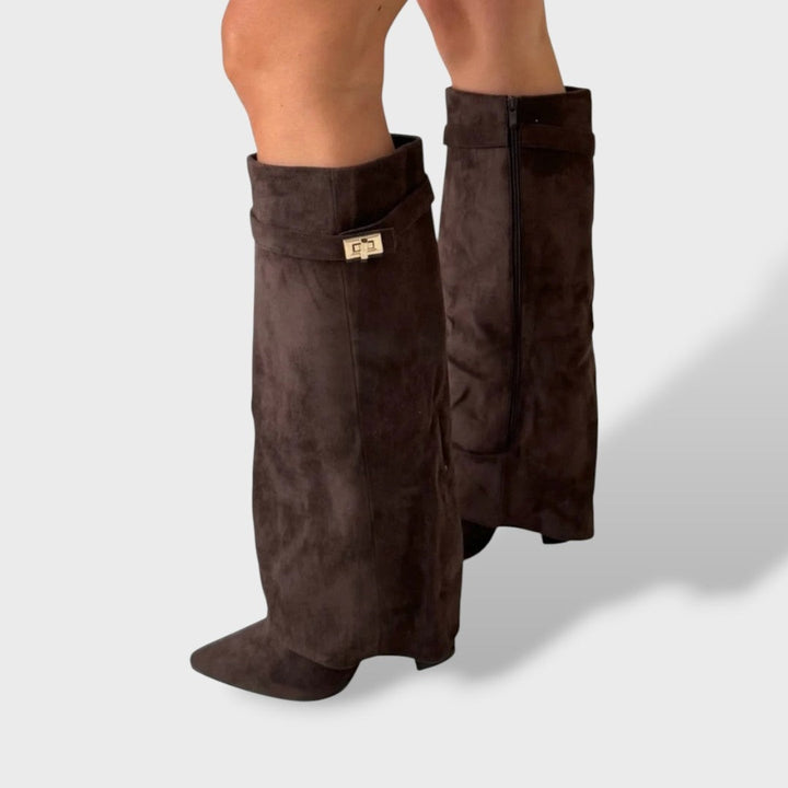 Manon | Bottes Hautes Femme Daim Talon Bloc