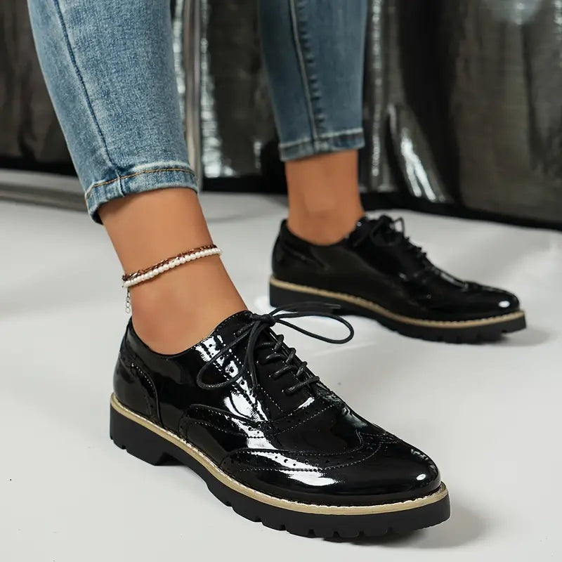 Manon | Derby Femme Cuir Verni Lacets Semelle Plateforme