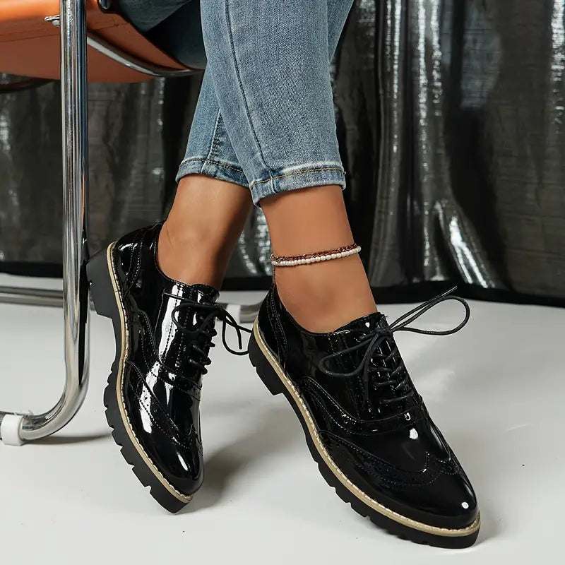 Manon | Derby Femme Cuir Verni Lacets Semelle Plateforme