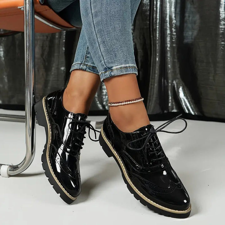 Manon | Derby Femme Cuir Verni Lacets Semelle Plateforme