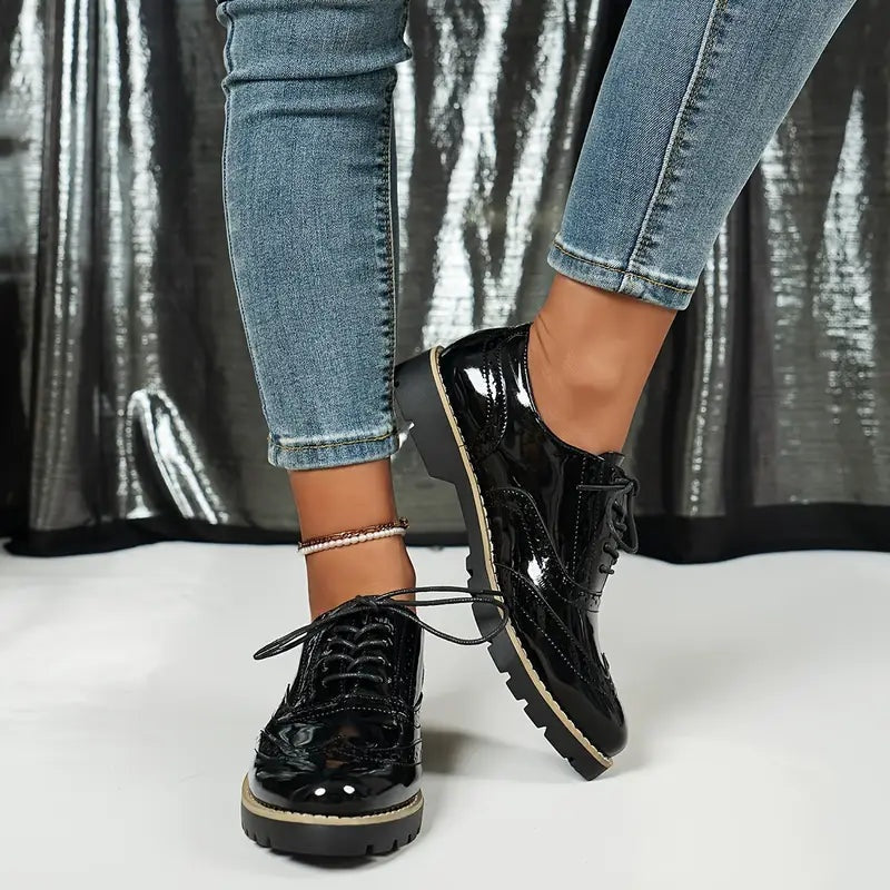 Manon | Derby Femme Cuir Verni Lacets Semelle Plateforme