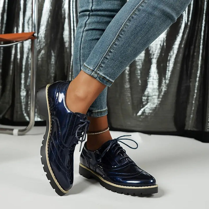 Manon | Derby Femme Cuir Verni Lacets Semelle Plateforme
