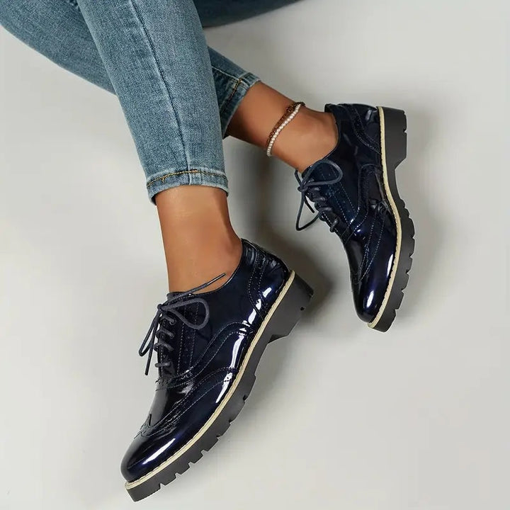 Manon | Derby Femme Cuir Verni Lacets Semelle Plateforme