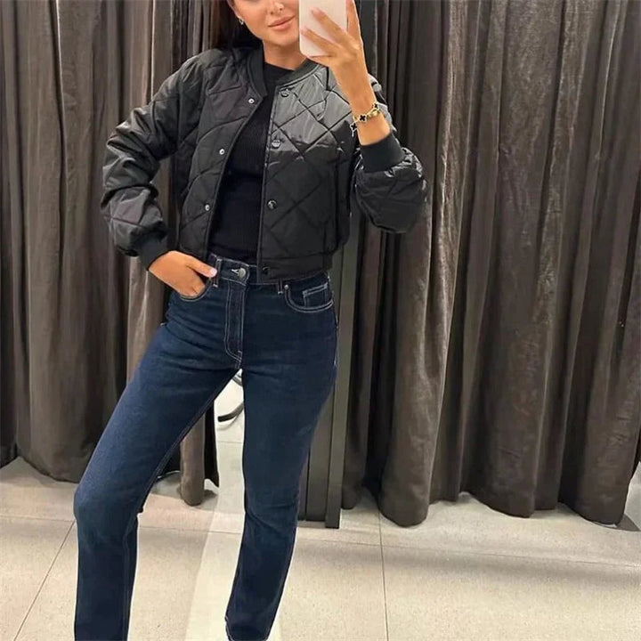 Margaux | Bomber Matelassé Femme Col Côtelé Poches