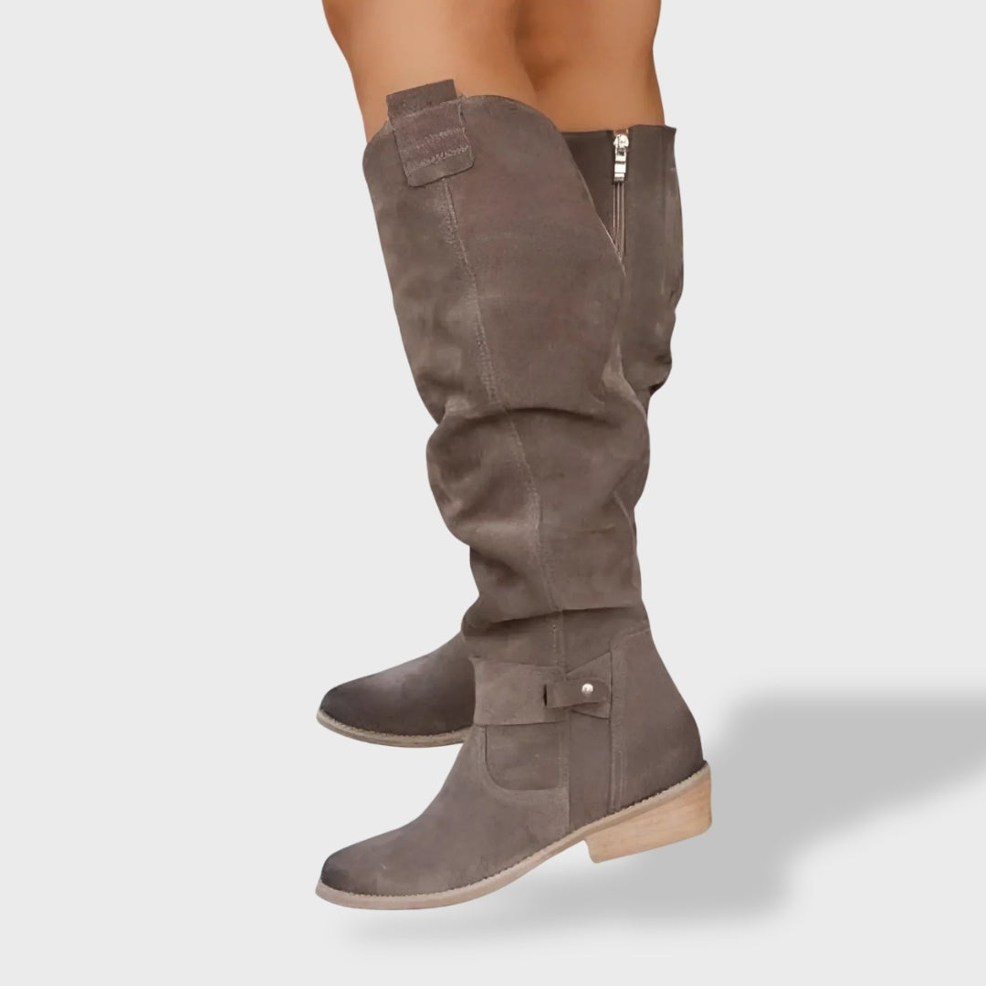 Margaux | Bottes Hautes Femme Cuir Suède Tige Haute Talon Bloc