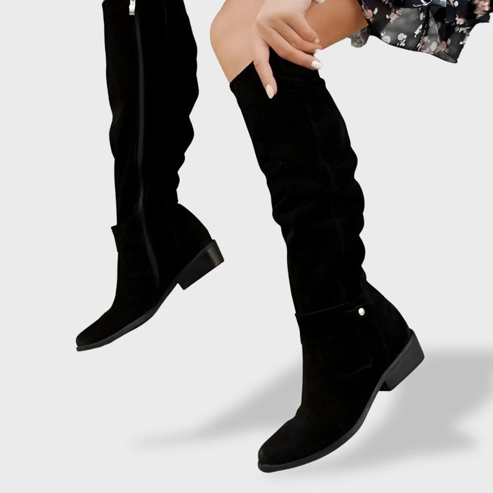 Margaux | Bottes Hautes Femme Cuir Suède Tige Haute Talon Bloc