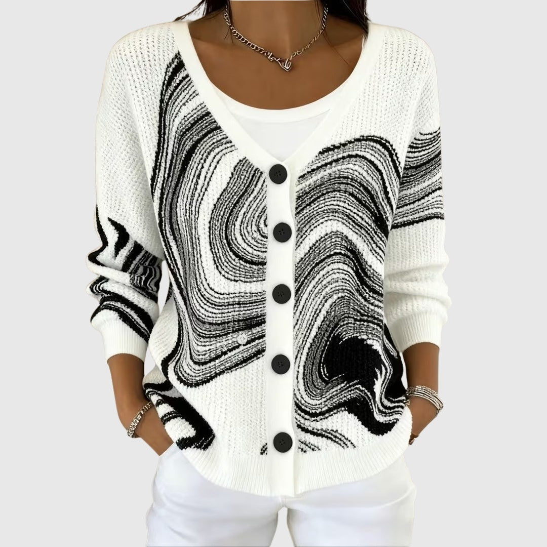 Marion | Gilet Maille Femme Col V Rayé Boutons