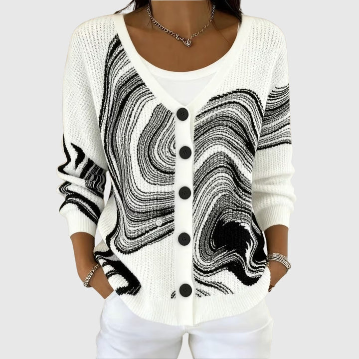Marion | Gilet Maille Femme Col V Rayé Boutons