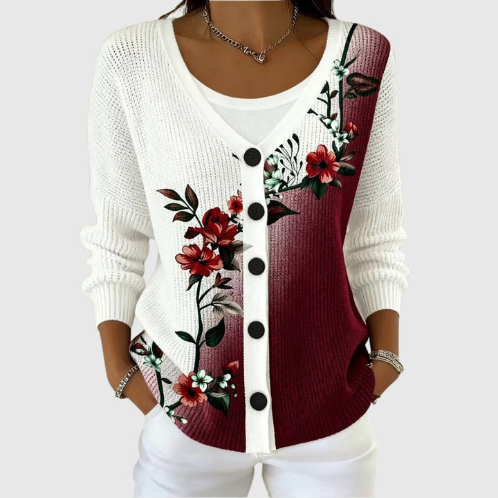 Marion | Gilet Maille Femme Col V Rayé Boutons