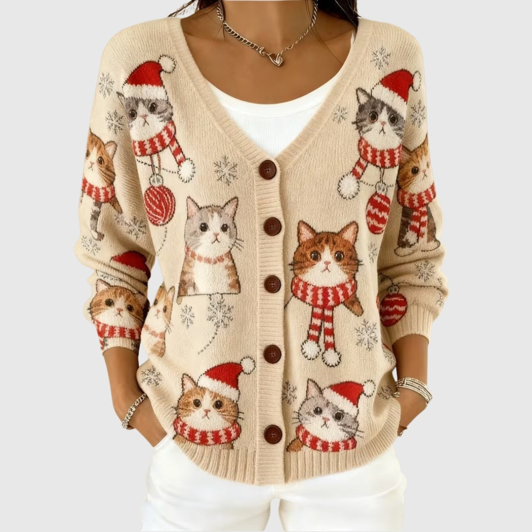 Marion | Gilet Maille Femme Col V Rayé Boutons
